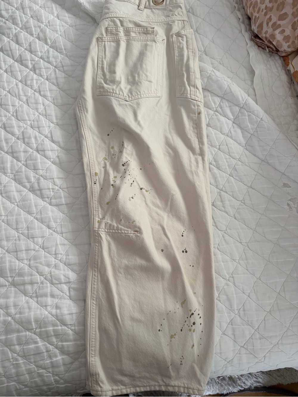 We The Free Cream Painter Patchwork Cargo Pants with Tan Knee Patches - Picture 4 of 4